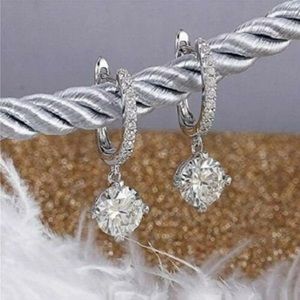 Women Elegant Cubic Zirconia Anniversary Jewelry 925 Silver Drop Earrings Gifts